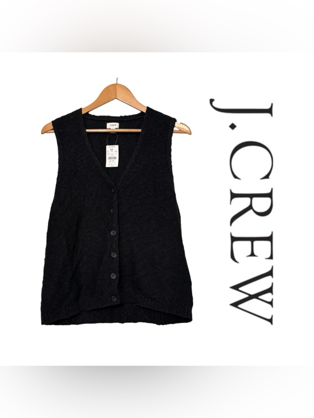 J. Crew Slub V-neck Sweater‎ Vest Black NWT Preppy Clean Minimalist Womens Large